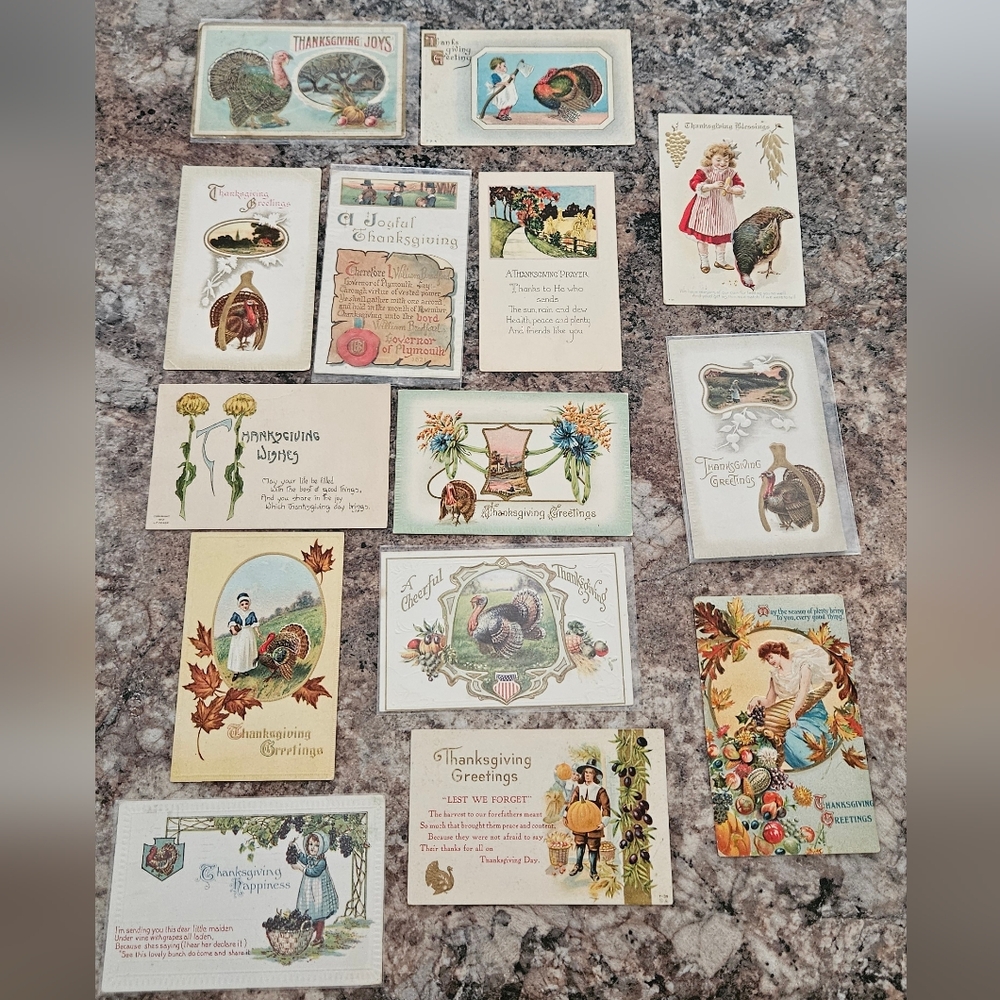 Antique Vintage | Lot Of 14 Thanksgiving Postcards | Early 1900's